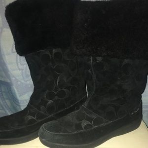 Coach Tamala Embossed Suede/Shearling Winter Boots